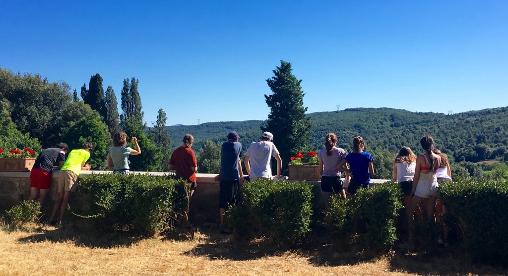 Viewing the garden from the terrace at Spannocchia.